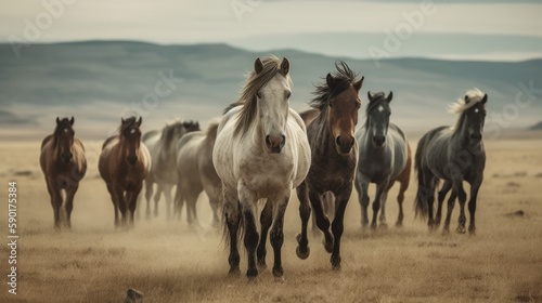 Group of majestatic and graceful horses, generative ai © TheGoldTiger