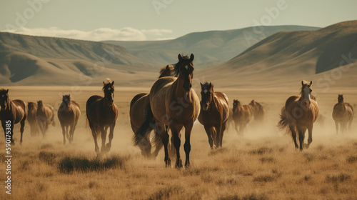 Group of majestatic and graceful horses, generative ai