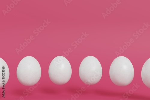 White eggs on a pink background. Happy Easter illustration. Creative background