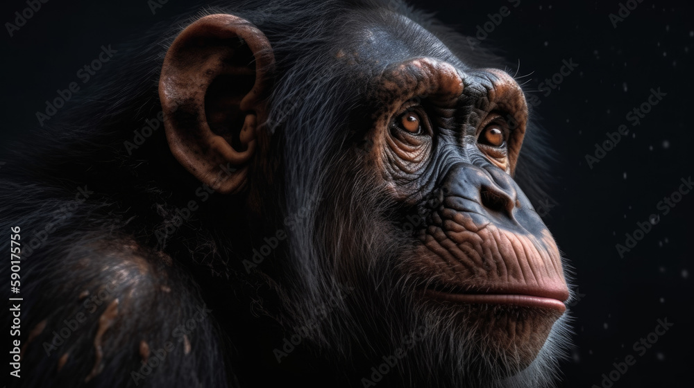A portrait of a chimpanzee on a dark background, generative ai A portrait of a chimpanzee on a dark background, generative ai