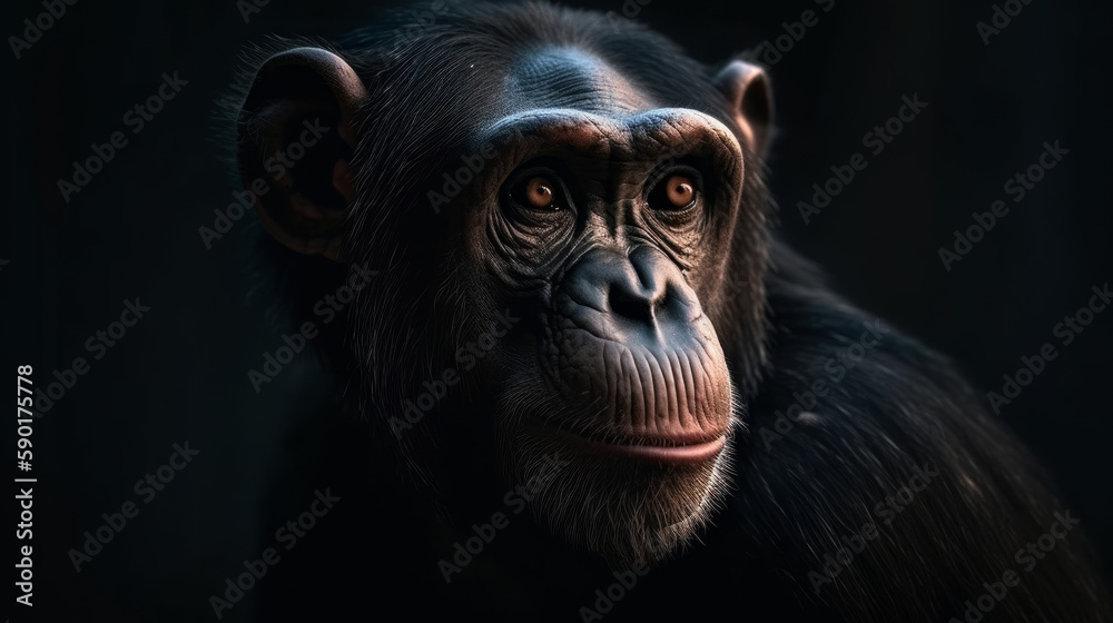 A portrait of a chimpanzee on a dark background, generative ai A portrait of a chimpanzee on a dark background, generative ai