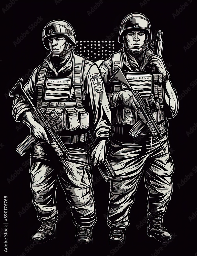 Fototapeta premium American Soldier, Graphic Design, Logo, T Shirt, Resource. Generative AI