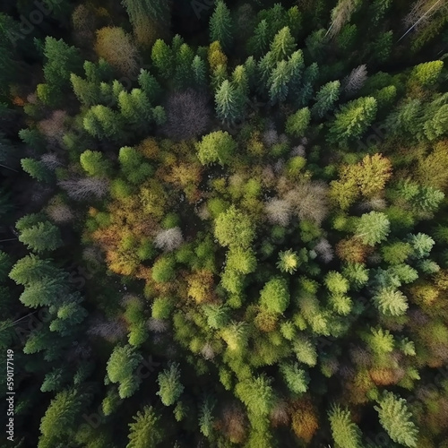 Aerial trees in a forest Generative AI © mattegg