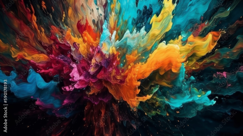 abstract background with splashes, colorful paint doses, generative ai