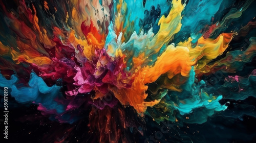 abstract background with splashes, colorful paint doses, generative ai
