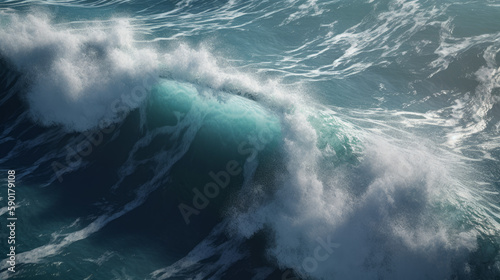 Aerial view of big waves on ocean  generative ai