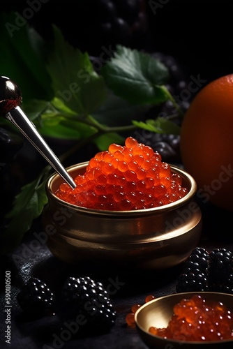 Fresh red caviar food photography. Generative AI