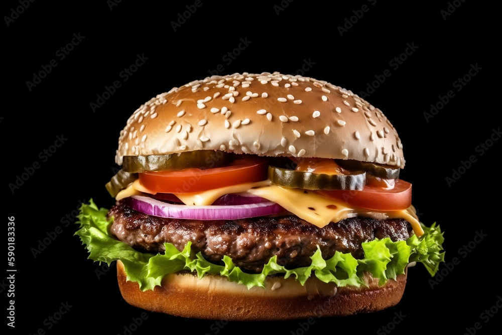 Big Burger, Hamburger Isolated On White Black, Made Using Generative Ai