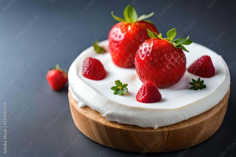 A strawberry and whipped cream dessert with strawberries on top