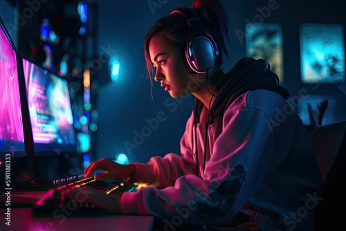 The Joy of Gaming: A Woman's Smile Reflecting Her Passion, generative ai