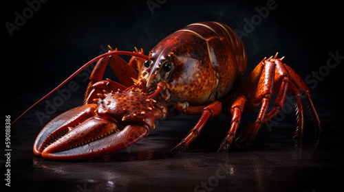 lobster on a wooden table, prepared lobster as a luxury food, generative ai