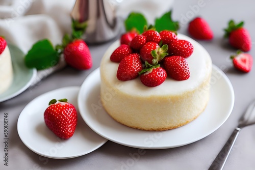 A cheesecake with strawberries on top of it