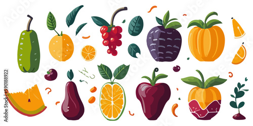 Fototapeta Naklejka Na Ścianę i Meble -  Bright and Bold Fruit Illustration Bundle