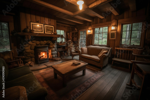 Luxury cottage room. Created using generative AI.