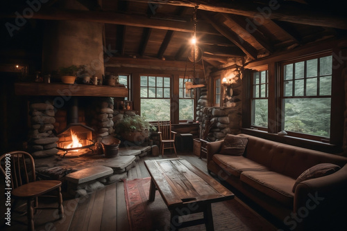 Luxury cottage room. Created using generative AI. © Vojtch