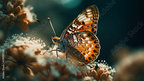 Butterfly on a leaf. Created using generative AI.