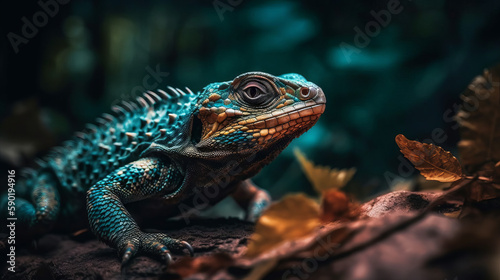 Lizard in forest, generative ai © TheGoldTiger