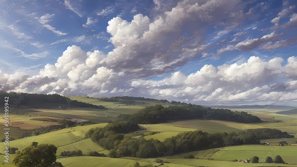  Serene Rural Landscape with Clouds