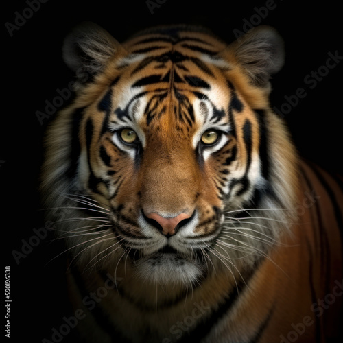 Tiger portrait on dark barckground, generative ai