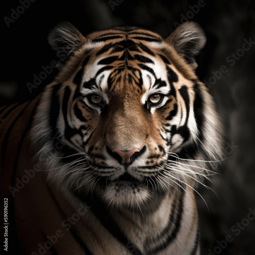 Tiger portrait on dark barckground, generative ai