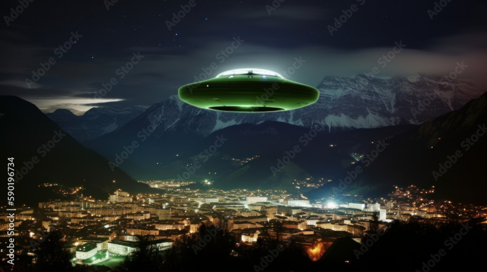 ÜFO above a big city, misterious sigthing hovering above a city, generative ai ÜFO above a big city, misterious sigthing hovering above a city, generative ai