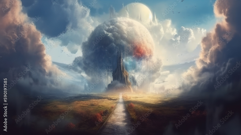 Fototapeta premium Universe road to fantasy world with soft light, generative ai