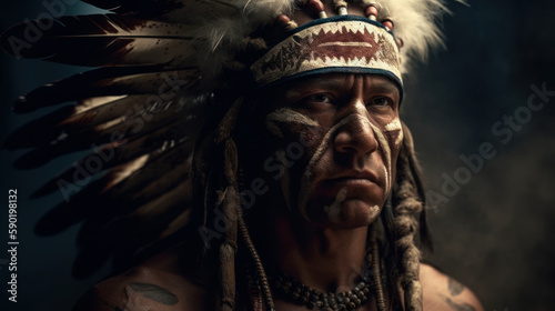 Victorious american indian warrior, fictional person, generative ai