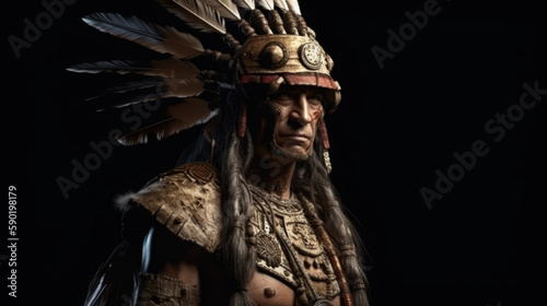 Victorious american indian warrior, fictional person, generative ai