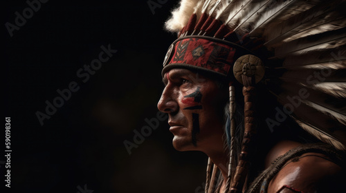 Victorious american indian warrior, fictional person, generative ai