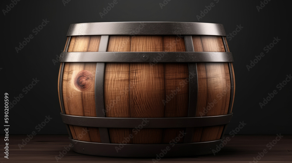 Wooden barrel with soft light and dark background, generative ai Wooden barrel with soft light and dark background, generative ai