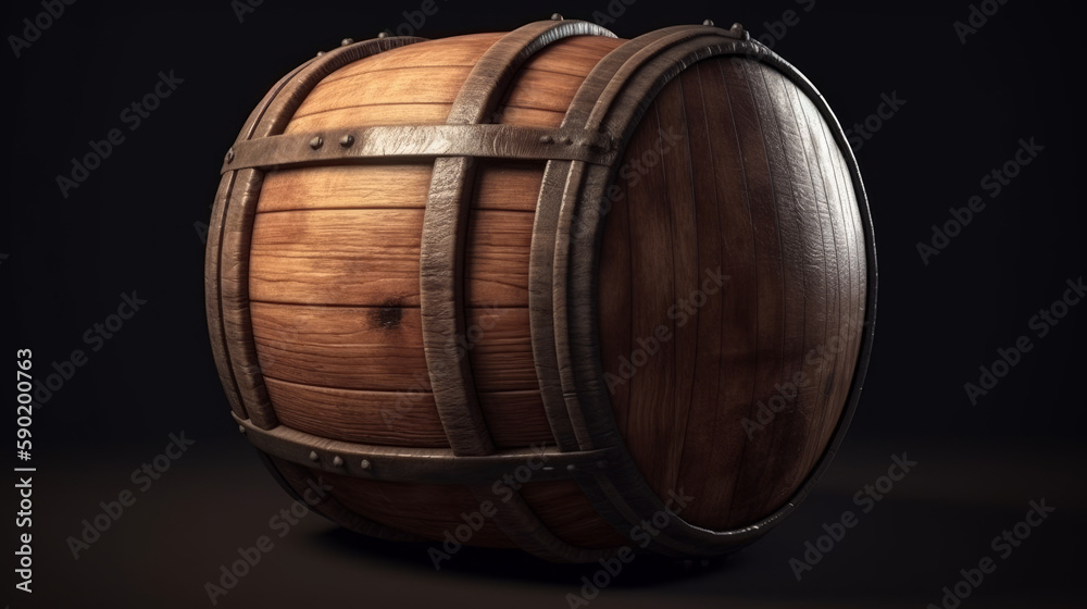 Wooden barrel with soft light and dark background, generative ai Wooden barrel with soft light and dark background, generative ai