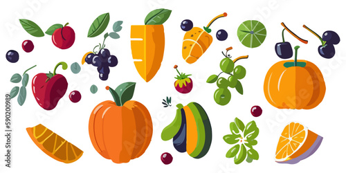 Fresh and Juicy Fruit Illustrations in Vector Set