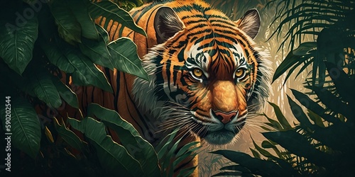 Fierce tiger in the jungle Generative AI