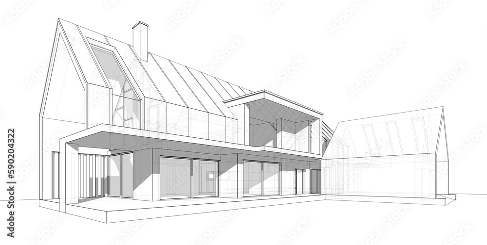 Sketch of a house 3d rendering Sketch of a house 3d rendering