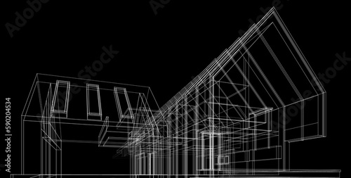 Sketch of a house 3d rendering