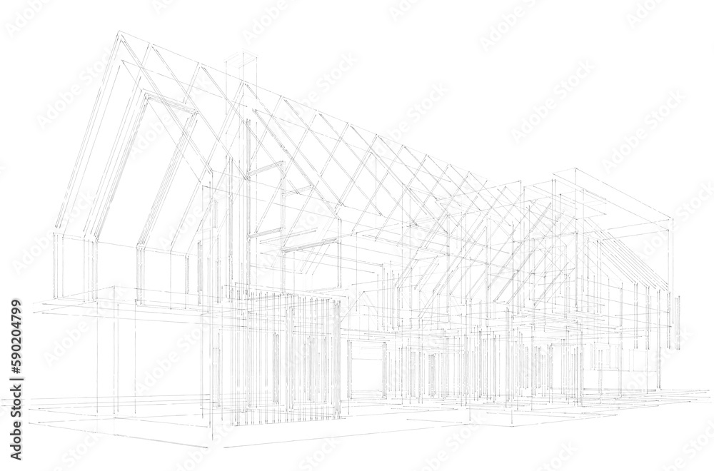 Fototapeta premium Sketch of a house 3d rendering