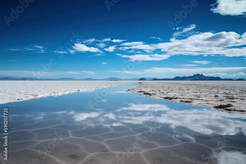 Salt flat Salar de Uyuni in Bolivia, generative ai