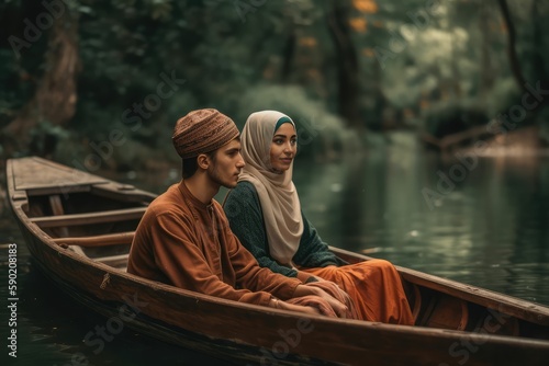 Romantic couple contemplating nature view, generative ai © jambulart