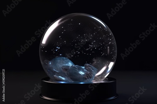 Crystal ball illustration with galaxies and stars inside  dark background. Generative AI