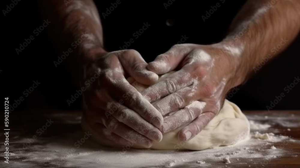 workers hands kneading dough