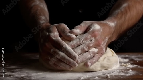 workers hands kneading dough