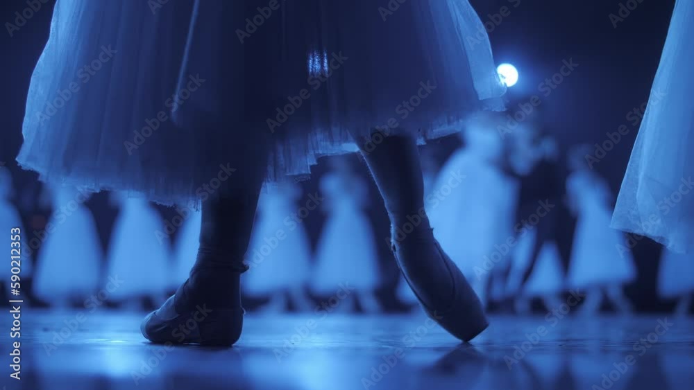 Closeup classic ballerina's legs in pointes. Female feet in pointe