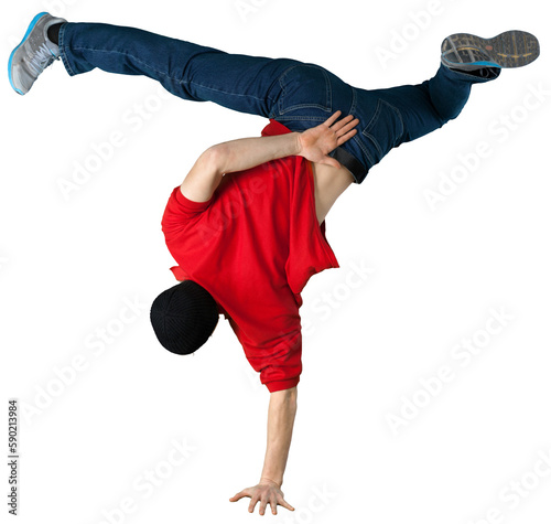 Quadro su tela Young handsome  man breakdancing with stylish clothes