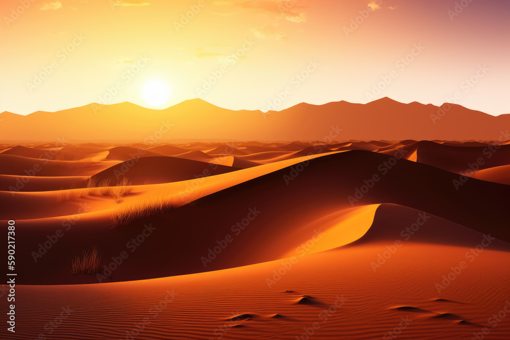 Naklejka premium landscape sunset in the desert. AI