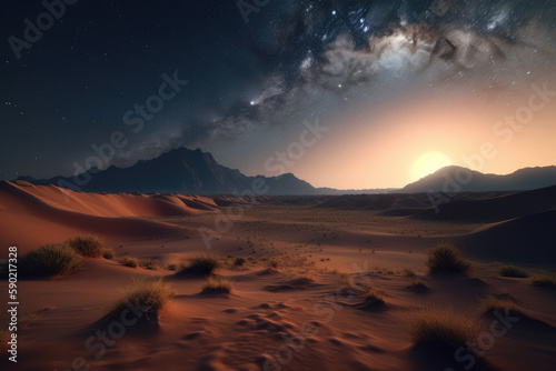 landscape sahara desert against the background of a starry, Generative Ai