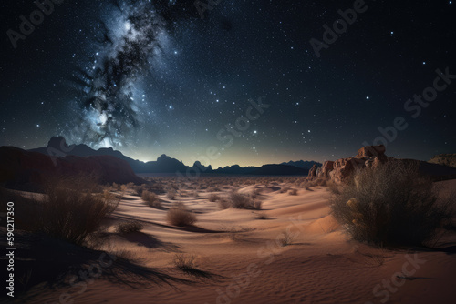 landscape sahara desert against the background of a starry, Generative Ai
