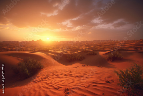 landscape sunset in the desert. AI