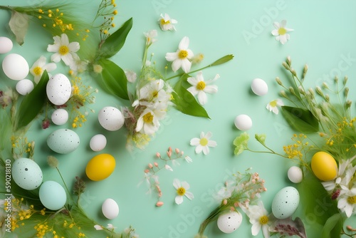 Pastel Easter Egg Background, Top view
