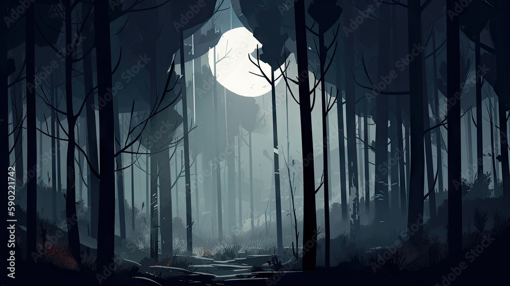 Dark and fantasy forest created with AI