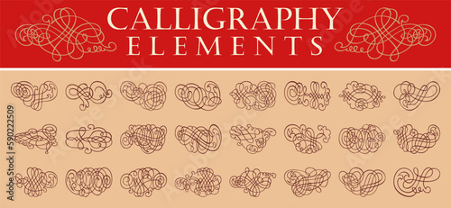 Huge calligraphy elements. Vector Victorian Ornament Set. Set of hand drawn swirls. Romantic design element for wedding cards.